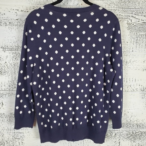 Talbots Navy with White Polka Dots Knit Sweater Button Front Cardigan - Picture 7 of 9